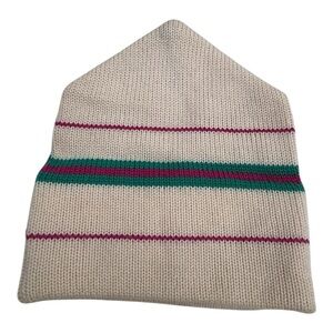Gordini Vintage 100% Wool Knit Winter Ski Hat BeanieToque Pink & Green Striped